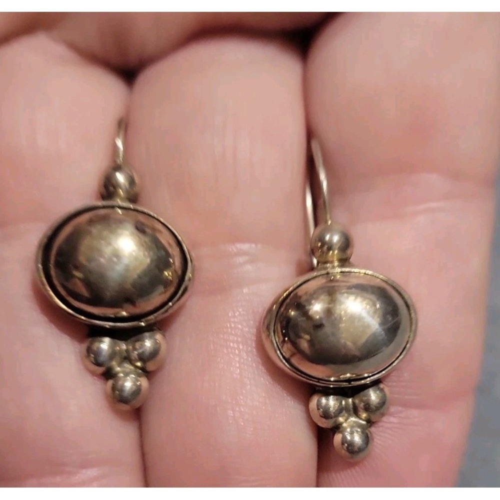 Vintage  Mexico CII  Sterling Silver Modernist Dangle Fish Hook Earrings Signed